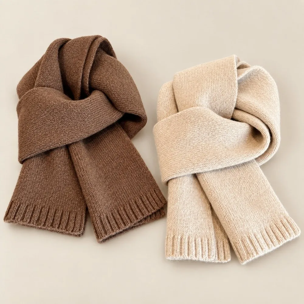 Classic 160cm*20cm Wool Knitted Scarf Skin-Friendly Solid Color Neck Warmer Wrap Minimalist Soft Pure Wool Scarf For Men Women