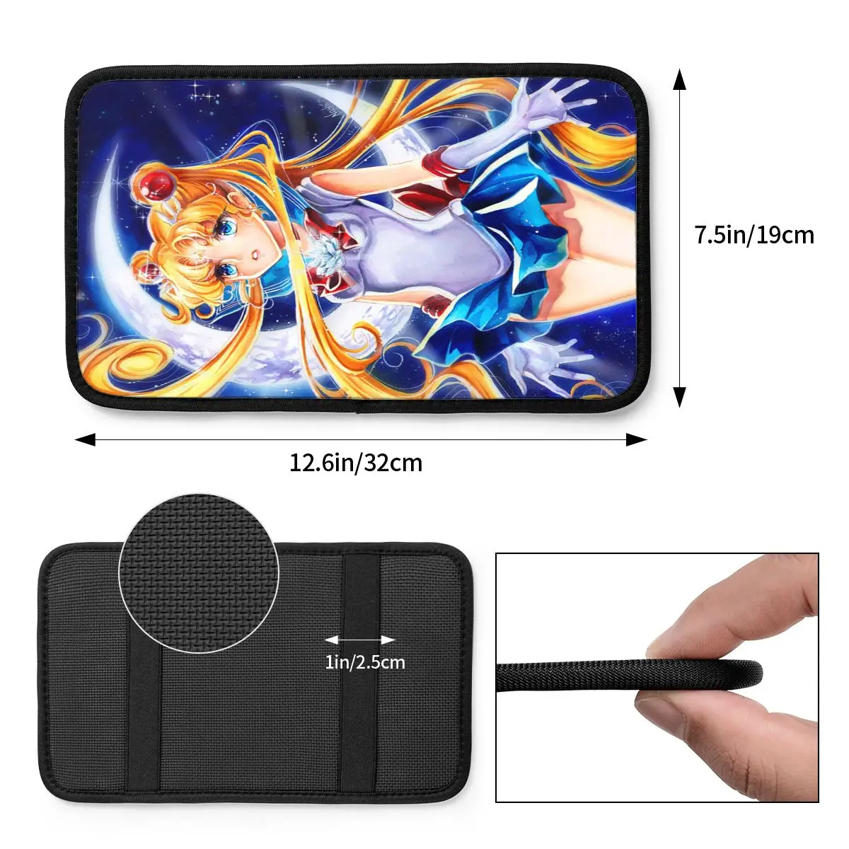 Moon Girl Anime Center Console Protective Cushion Pad for Universal Cars Cute Girl Car Interior Accessories Armrest Cover Mat