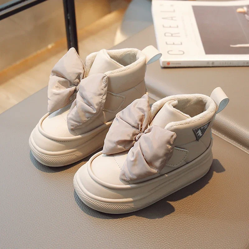 Children Winter Shoes Girls 2023 Fashion New Cute Big Bow Princess Thick Snow Boots Kids Thicken Warm Cotton Shoe Outdoor Boots