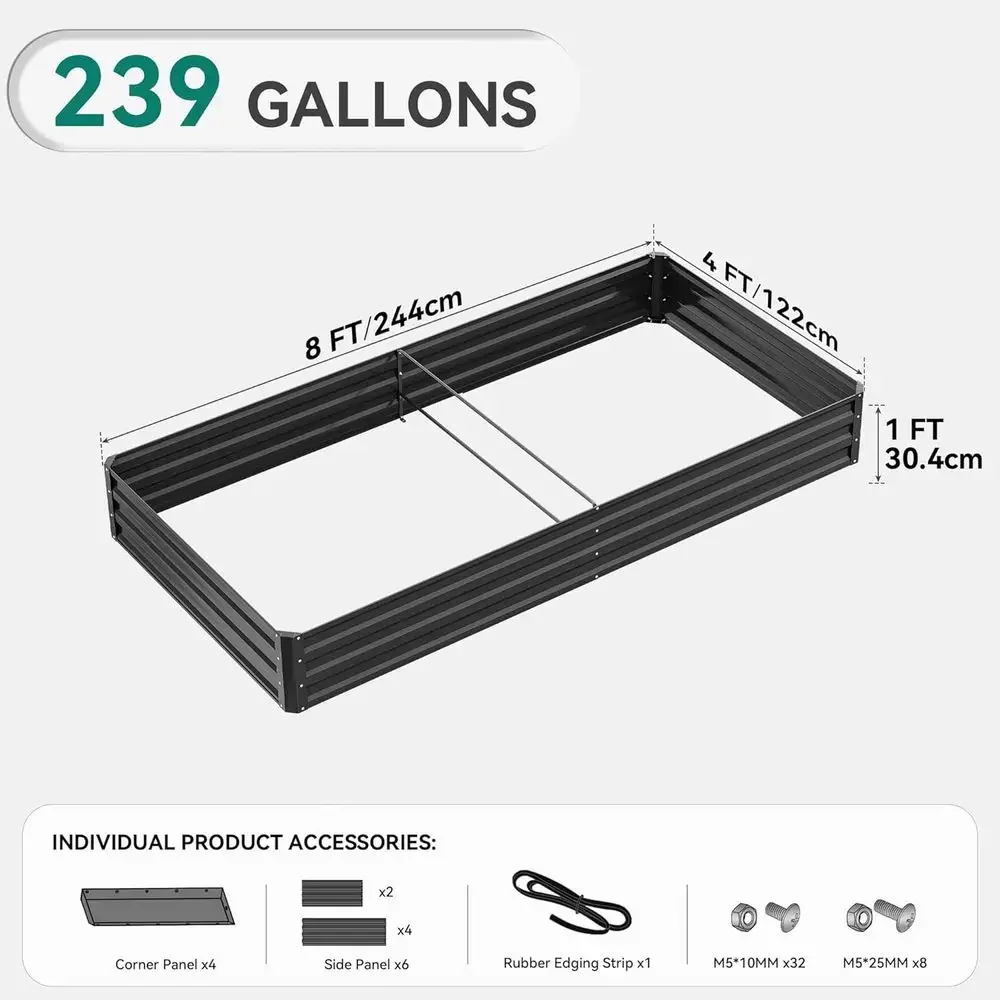 96x48x12 Galvanized Steel Raised Garden Bed Kit, Large Planter Box with Gloves, Black