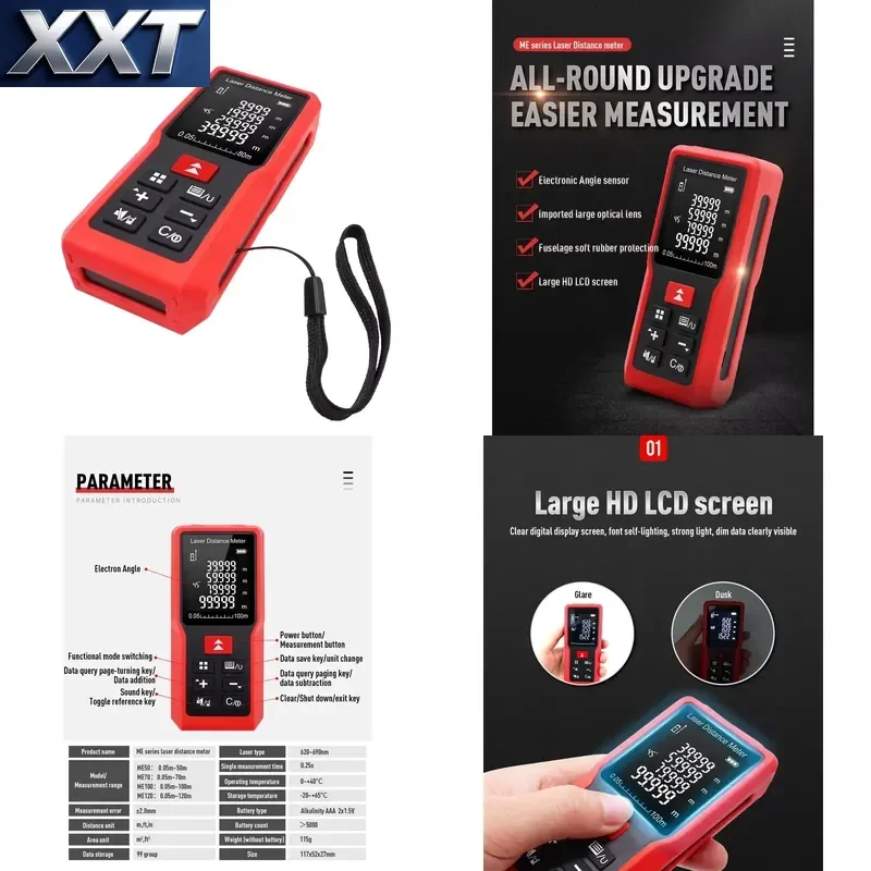 XXT Industrial Grade 80m Digital Distance Meter Rangefinder Area Volume Multimeter Test Tool ME80 Model Construction