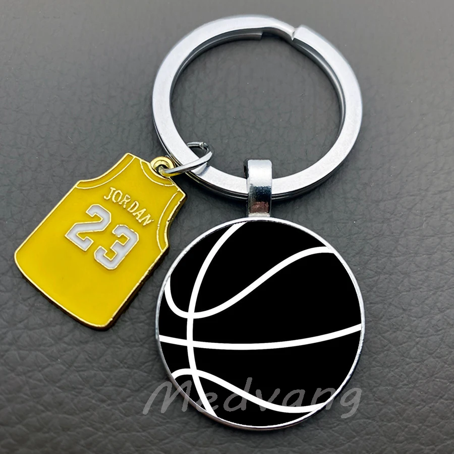 Basketball silhouette glass keychain creative jersey keychain pendant basketball enthusiast jewelry gift keychain