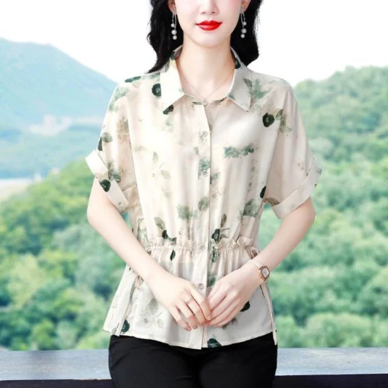 

Short-sleeved Shirt Women's Printed Summer New Fashionable Middle-aged and Elderly Top