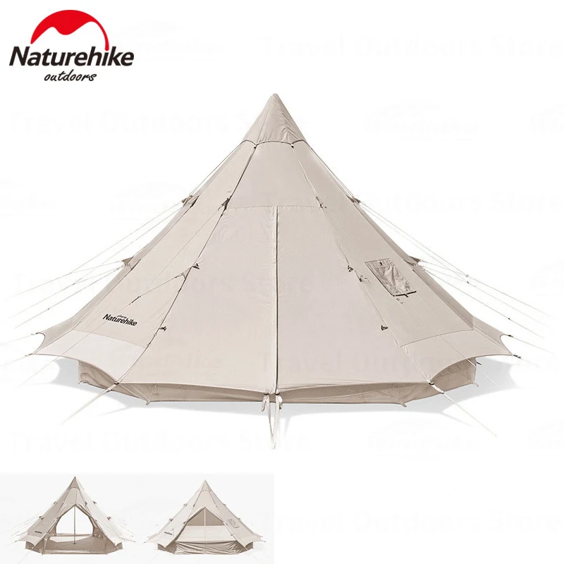 

Naturehike Brighten 12.3 Camping Cotton Pyramid Tent 5-8 Persons Outdoor Portable Waterproof Tent With Fireproof Cloth Chimney