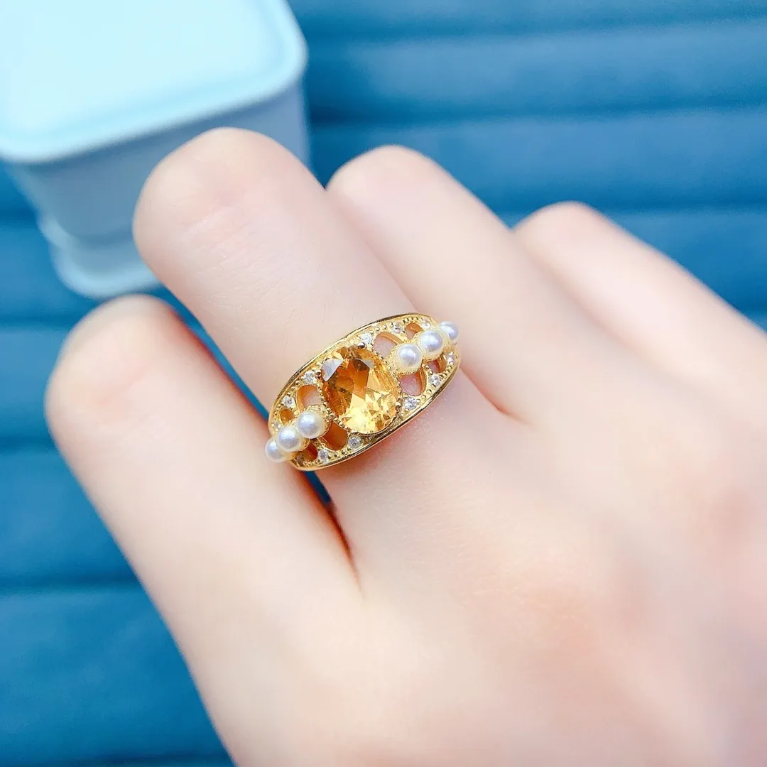 

High Quality Natural Crystal Ring S925 Pure Silver Fashion Jewelry Glistening Gemstone Graceful Versatile Women Accessories
