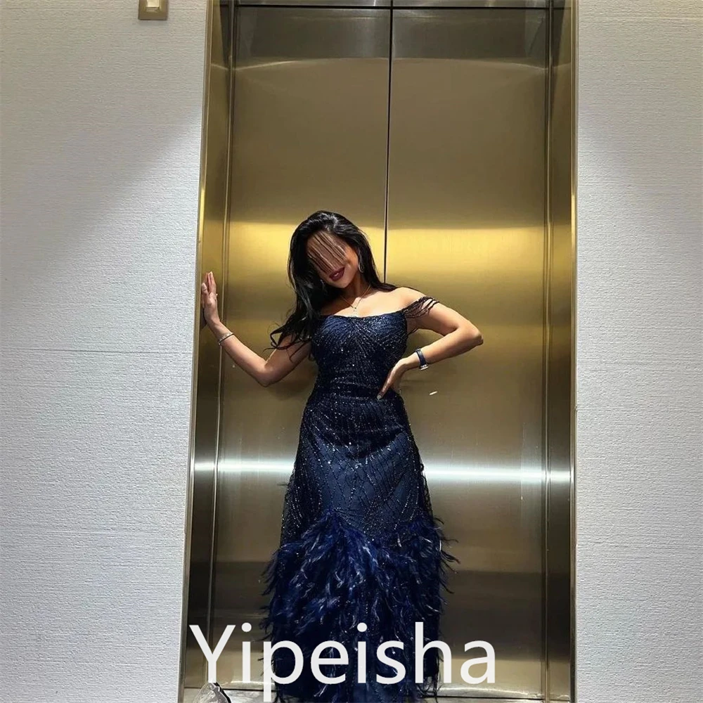 Yipeisha Fashion Exquisite Off-the-shoulder A-line Evening Dresses Tassel Paillette Beading Net Tulle Custom Dress