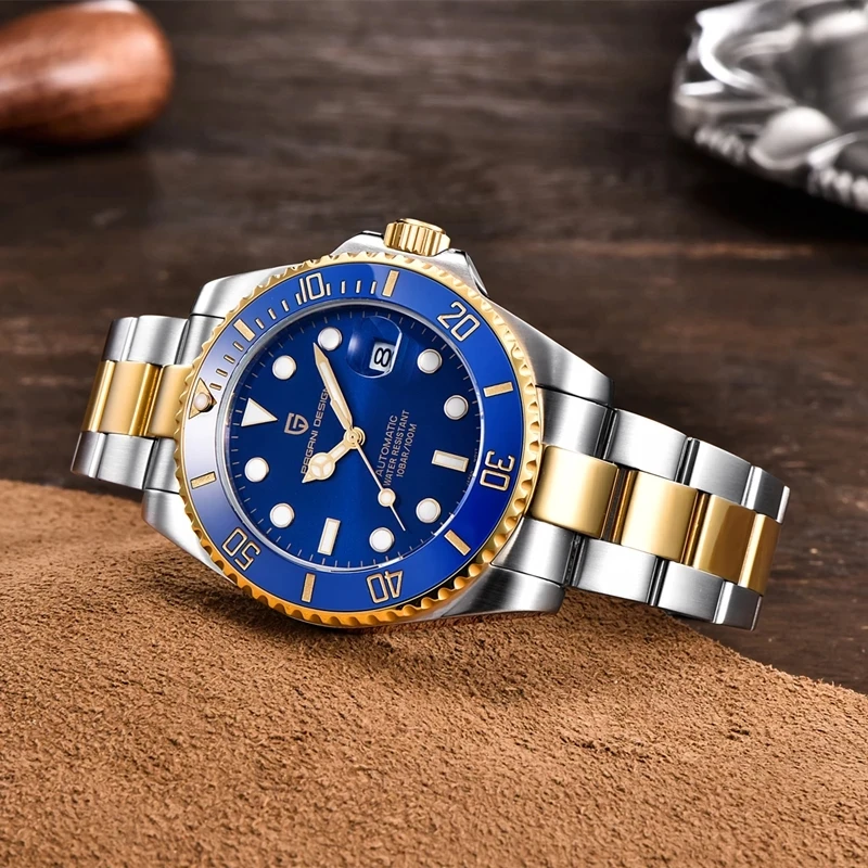 PAGANI DESIGN ساعة أوتوماتيكية فاخرة للرجال الياقوت الزجاج آلات الغوص ساعة رجالية الفولاذ المقاوم للصدأ ساعة الأعمال هدية صندوق