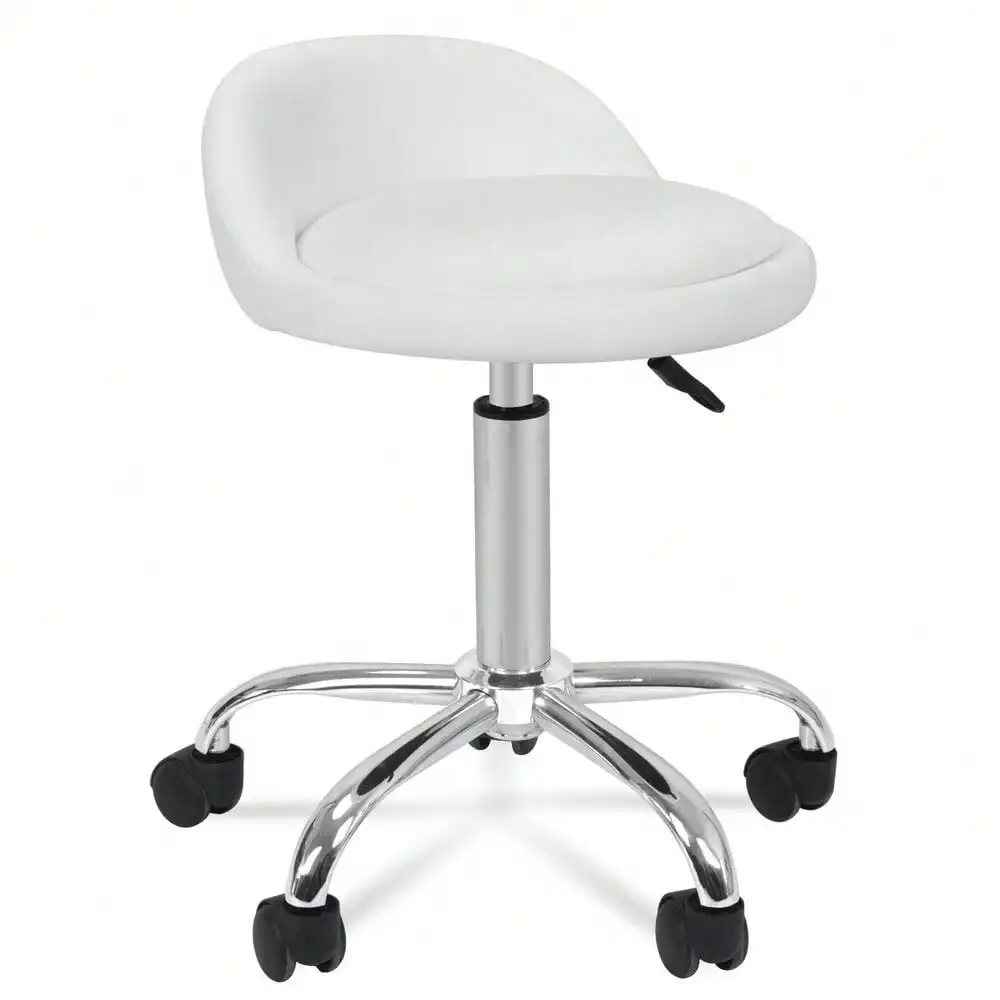 Set of 2 White Hydraulic Massage / Salon Spa Stool PU Leather Seat Adjustable