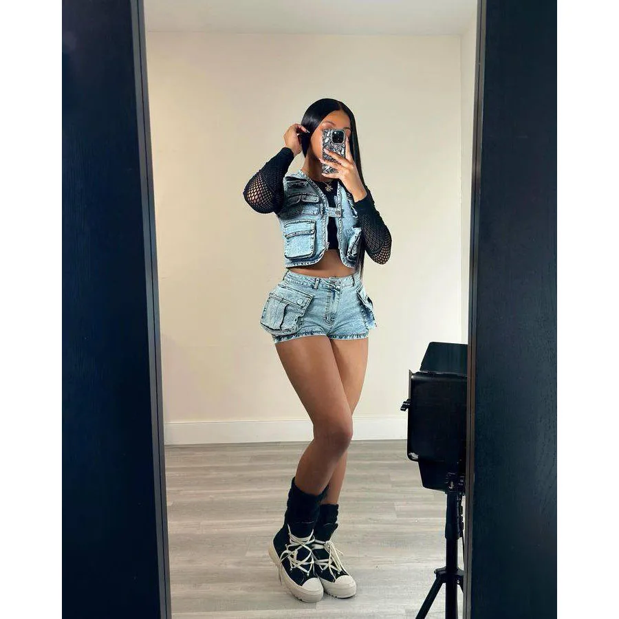 Denim Jackets Coats Summer Two Piece Pant Sets Biker Shorts Suits Sets Cropped jean Jackets Tracksuit Sexy Outfits Y2K Fashion