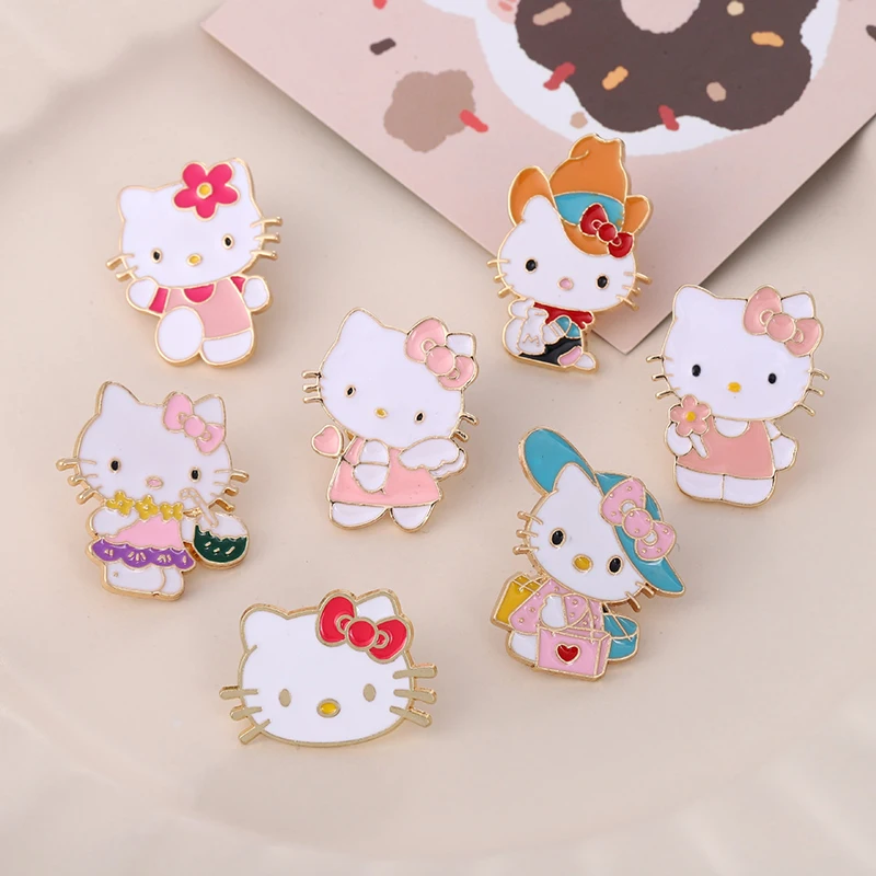 1PCS Sanrio Hello Kitty Brooches Cute Cartoon Kt Cat Lapel Pins Backpack Brooches For Women Girls Enamel Pins Clothing Access