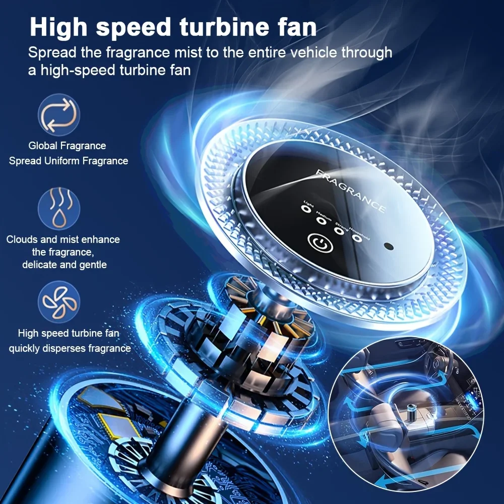 Smart Car Air Aromatherapy Diffuser Rechargeable Car Air Freshener Cloud Mist With Sound Pickup Lamp RGB Light Auto Interior