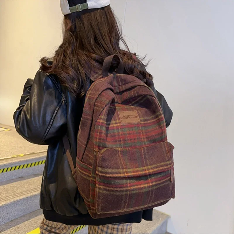 Winter Women Backpack Japanese Teen Students Two Shoulder Schoolbag Literary Girls School Backpack Fashion Retro Tweed Backpack