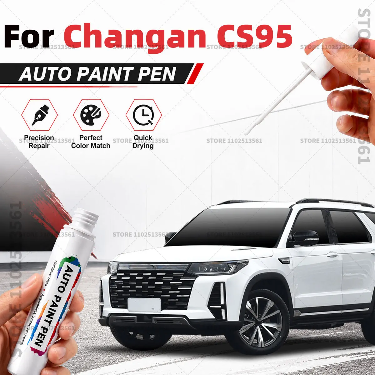 Car Paint Repair Marker Pen Quick Dry Scratch Remover Touch Up Coating Pen For Auto Accessories For Changan CS95 White Black Red