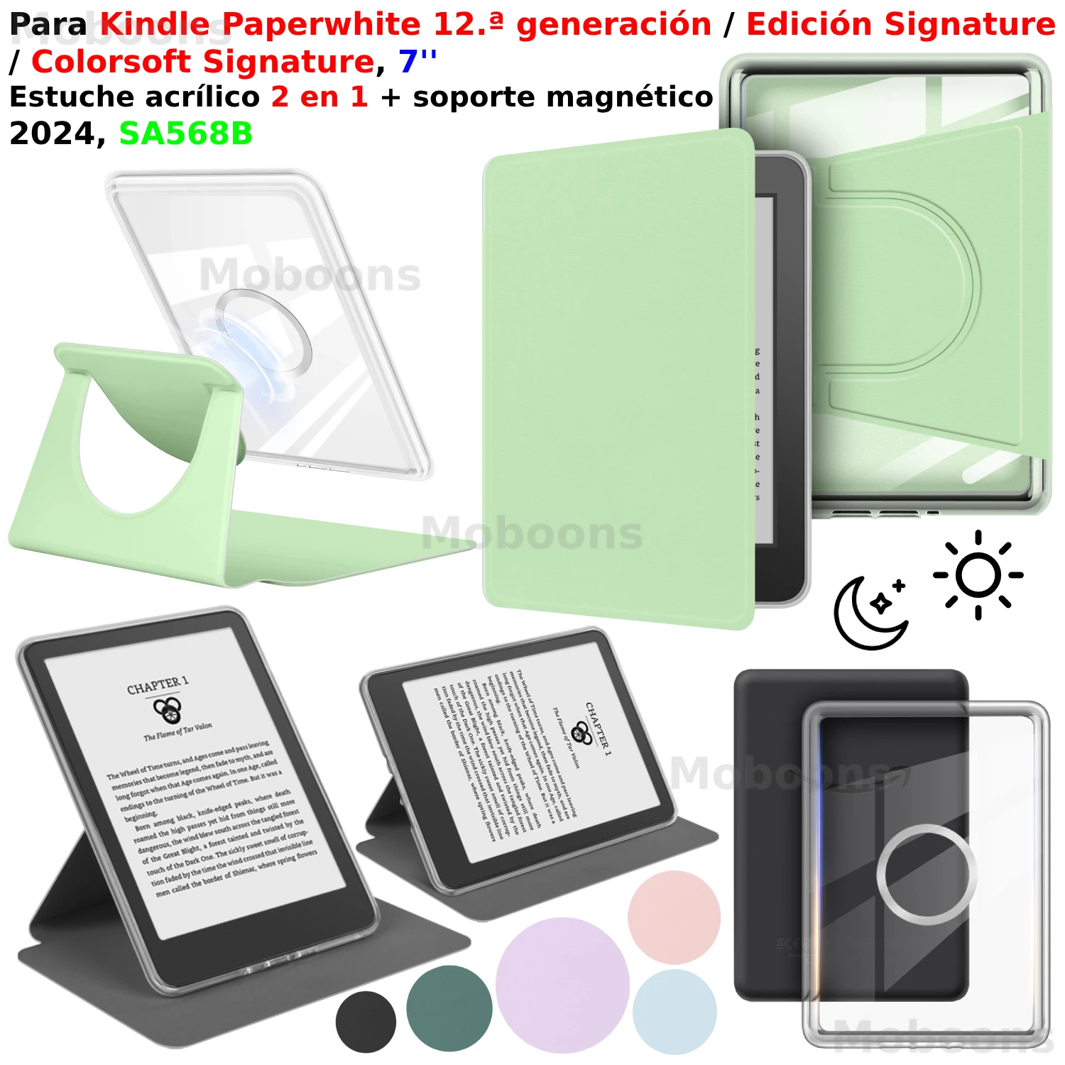 Para Kindle Paperwhite 12a generación Funda Colorsoft Signature Edition 7" 2024 360 °   Soporte desmontable magnético 2 en 1 de rotación SA568B