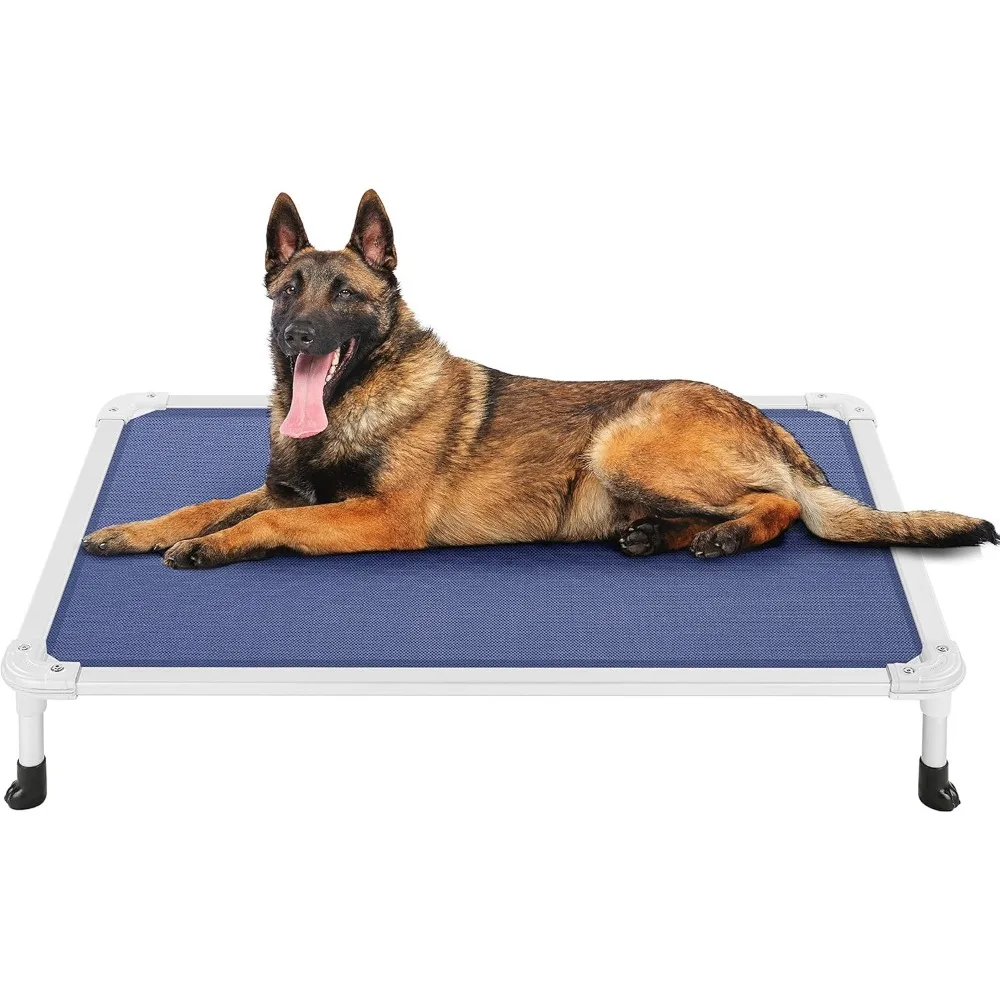 

Chew Proof Elevated Dog Bed - Cooling Raised Pet Cot - Silver Aluminum Frame and Durable Textilene Mesh Fabric, Unique Designed