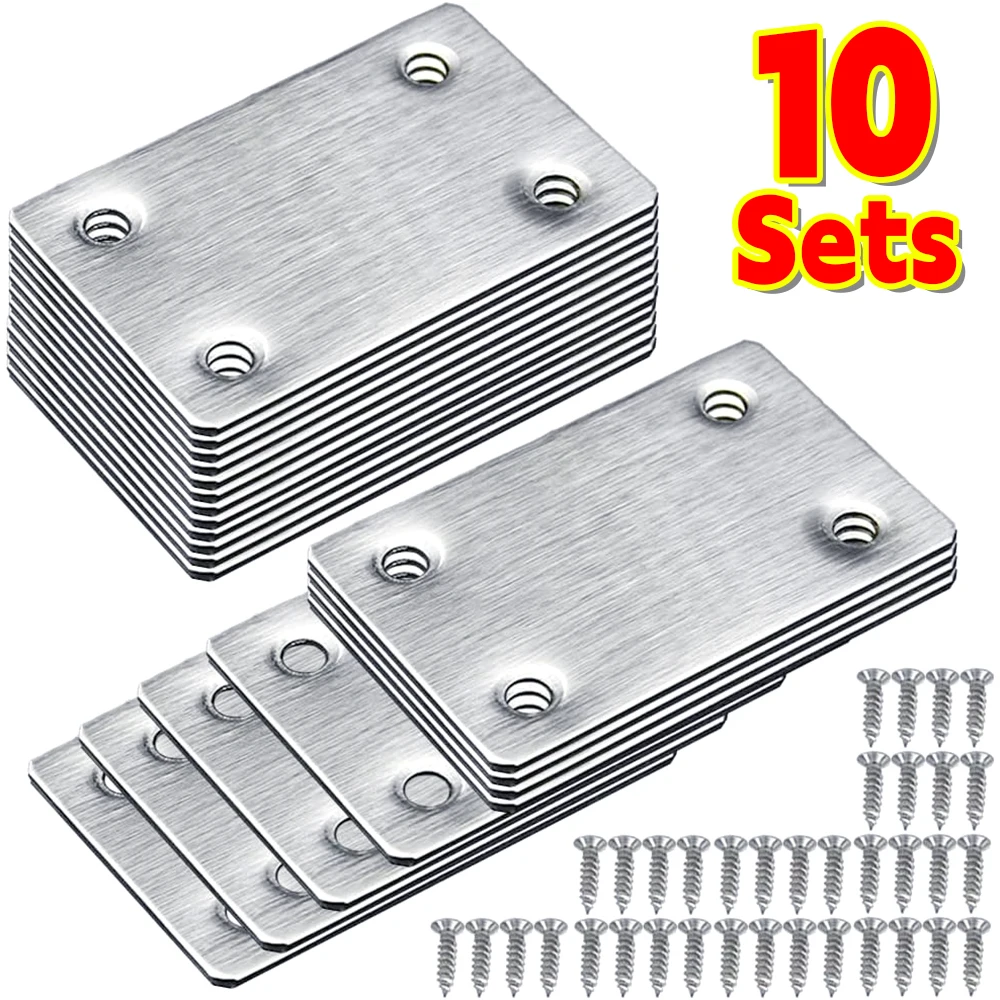 Juego de placas de reparación de esquina de fijación de 4 orificios, soporte recto plano de acero inoxidable con tornillo, soporte de reparación de muebles, 1-10