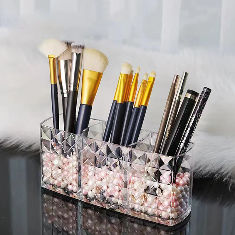 1 X Makeup Brush Holder Transparent Acrylic Cosmetic Case Makeup Eyeliner Pen Foundation Eyeshadow Box Desktop Storage Organizer