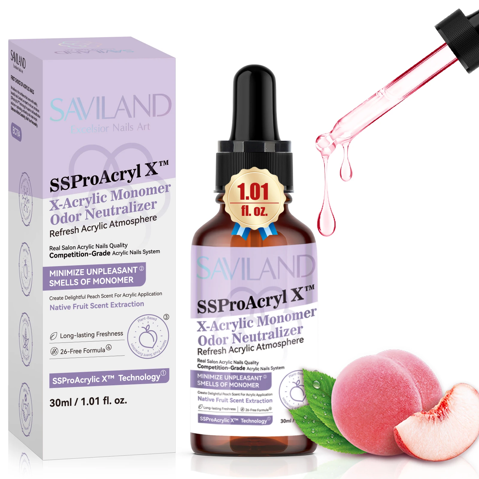 

SAVILAND 30ml Peach Scent Monomer Odor Eliminator Drops for Acrylic Nail Liquid with Dropper Professional Nail Tech Use