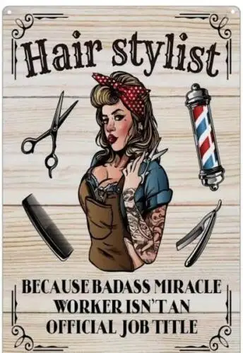 Pancarte en métal « Tatouage, Coiffeur, Tatouage féminin, Tatouage badass, Miracle Worker »