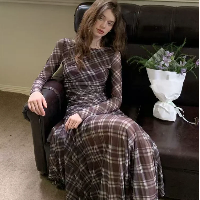 Ele منقوشة طويلة Sve Dr المرأة الخريف جديد Sle التخسيس ميدي الدكتور عالية الخصر ركاب Sle ألياف البوليستر