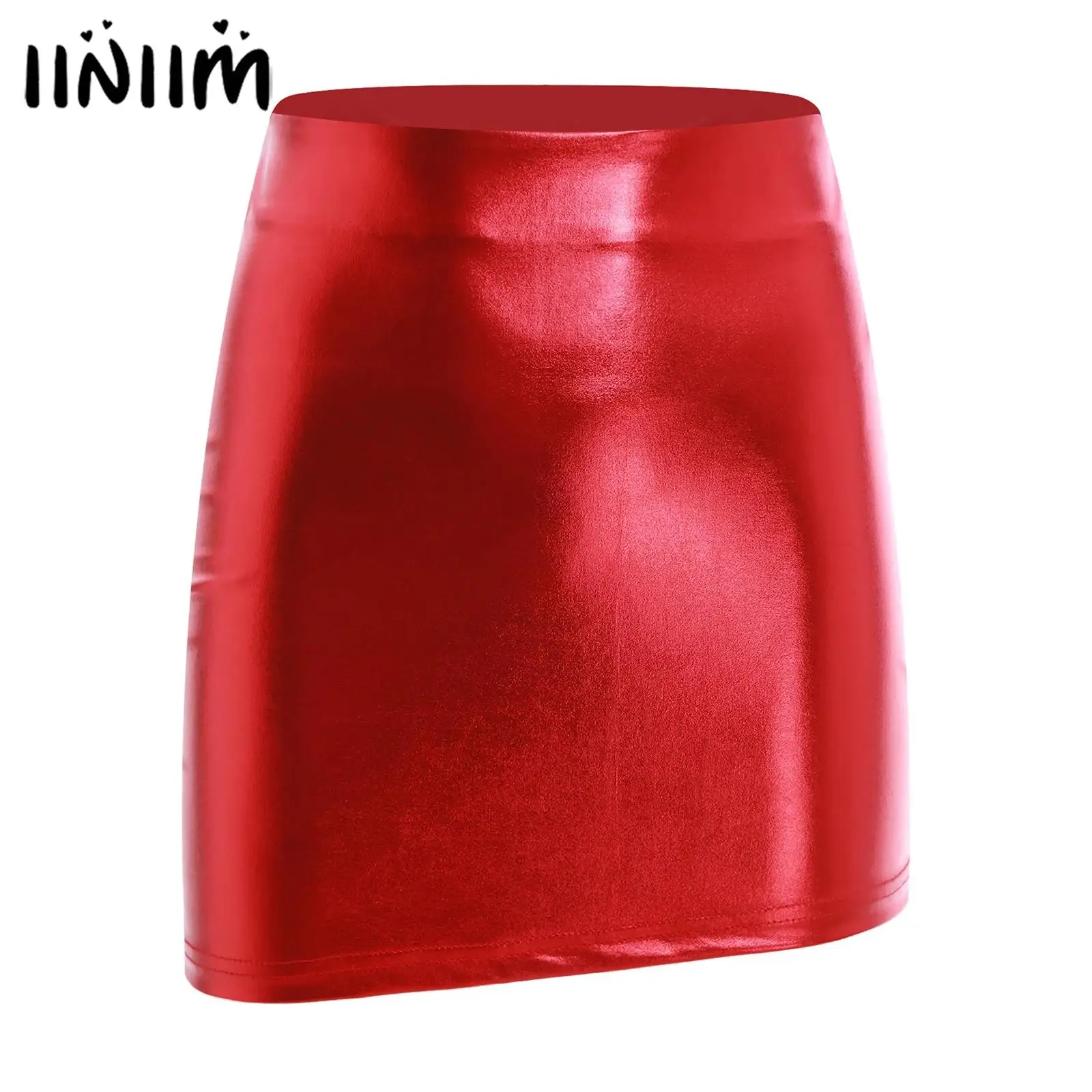 

Womens Metallic Shiny Hip Club Mini Skirt High Waist Back Zipper A-line Skirt Vintage Bodycon Clubwear Raves Party Costume