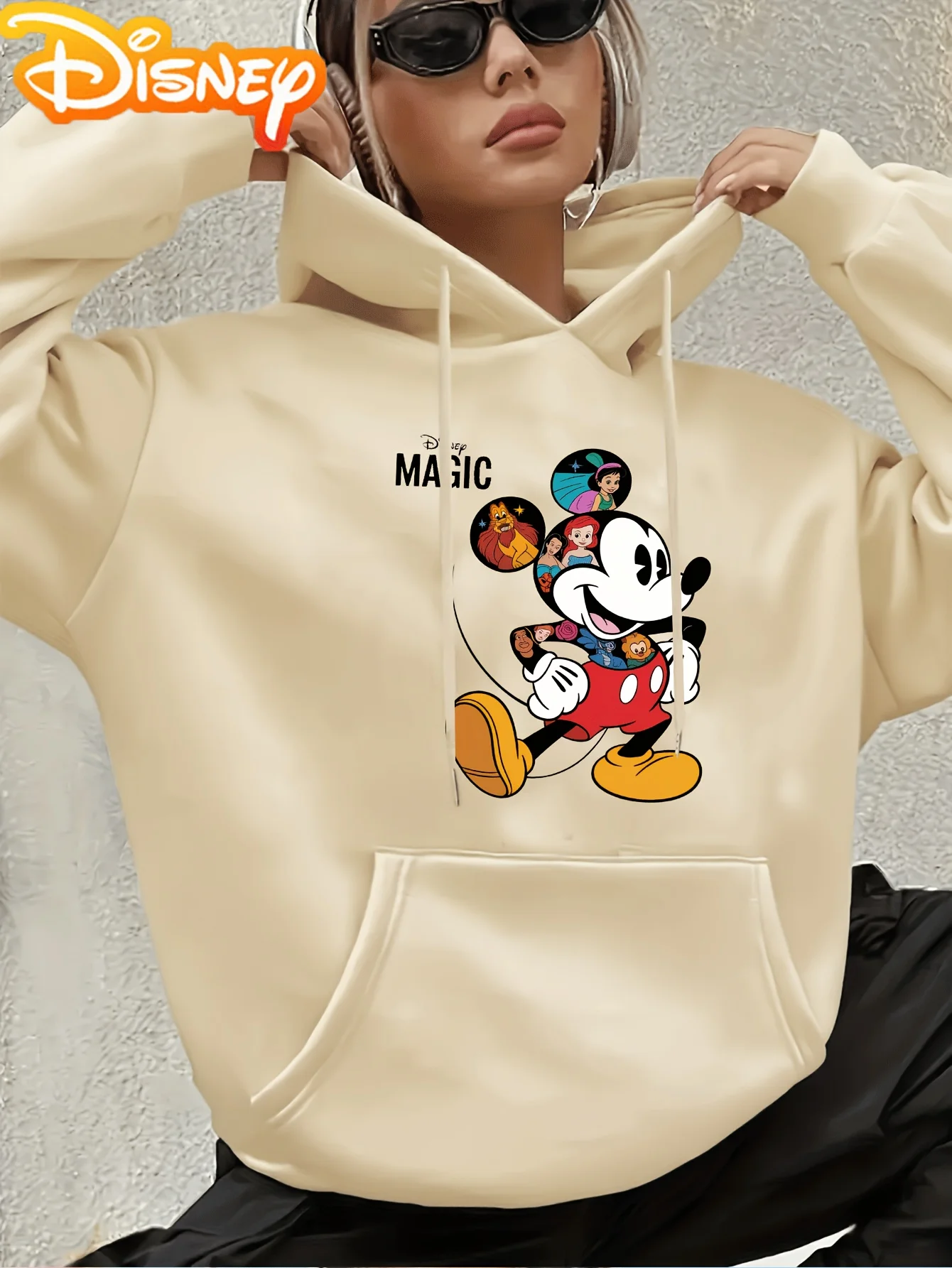 

Женская осенне-зимняя флисовая толстовка с капюшоном и рисунком Микки Мауса Диснея, уличная одежда унисекс, свободная повседневная одежда большого размера