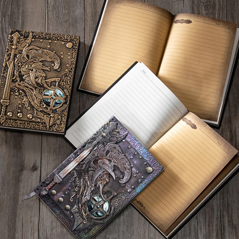 1Pcs Creative Retro 3D Warriors Relief A5 Notebook Journal Embossed Writing Notebook Handmade Leather Cover Diary Gift