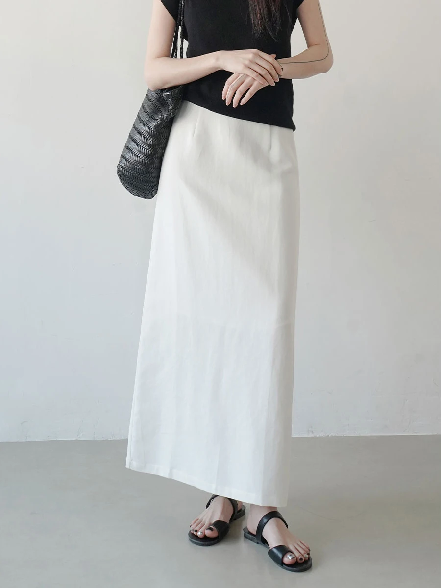 

Spring High Waist Midi White A-Line Skirt Women's Straight Cut Skirt Commute Versatile Slimming Effect f-length Skirt
