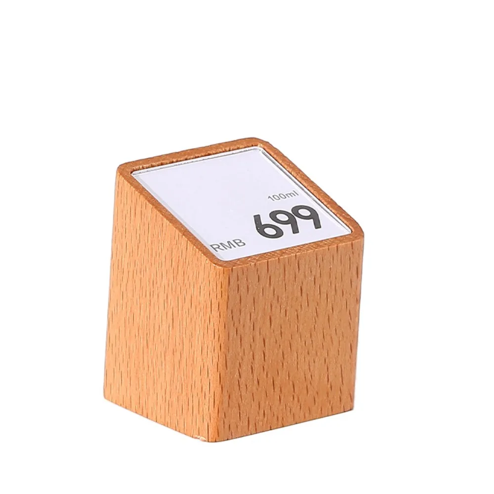 Multi-size Price Tag Holder Acrylic Window Kahki Coffee Display Stand Sign Holder Wood Base Acrylic Label Stand Product Display