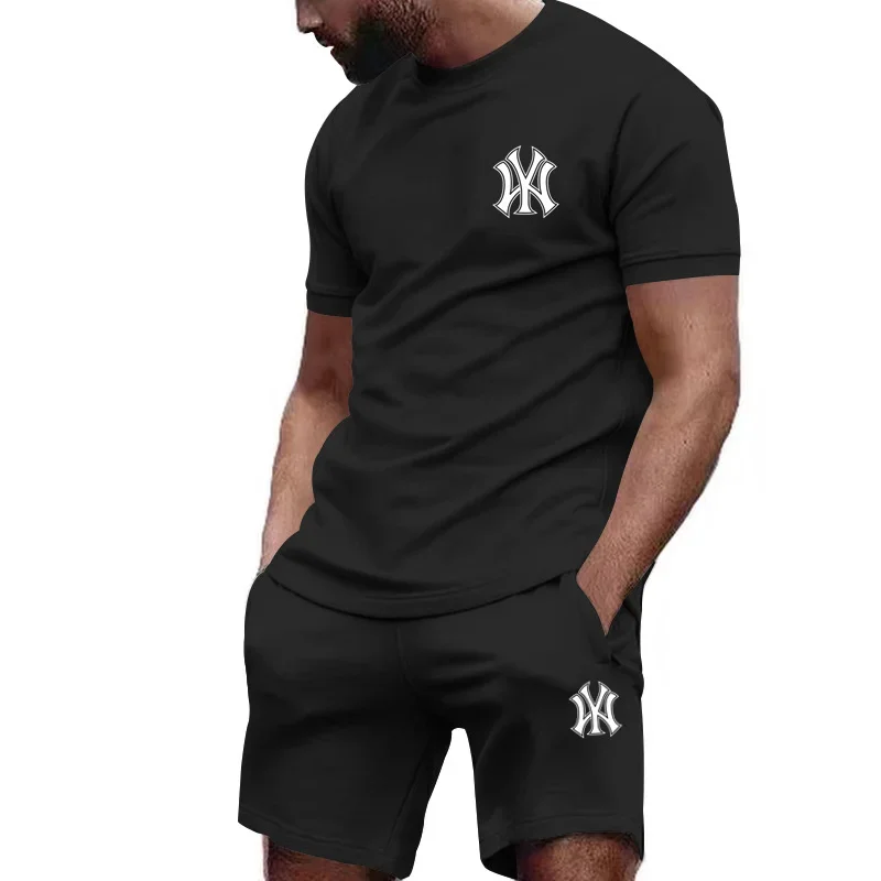 

2026 new men's two-piece sportswear short sleeved T-shirt and shorts summer running fitness sportswear