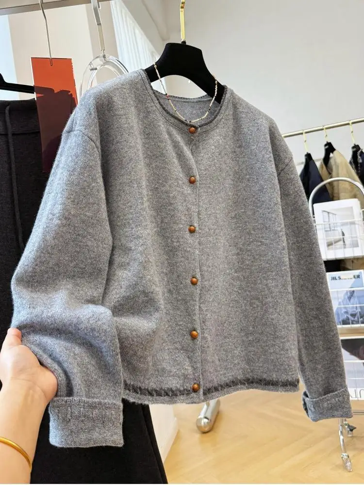 Women 2026 Autumn Unique Chic Knit Cardigan Korean Style Loose Layering Outerwear Casual Fashion Ladies Knitted Coat Top