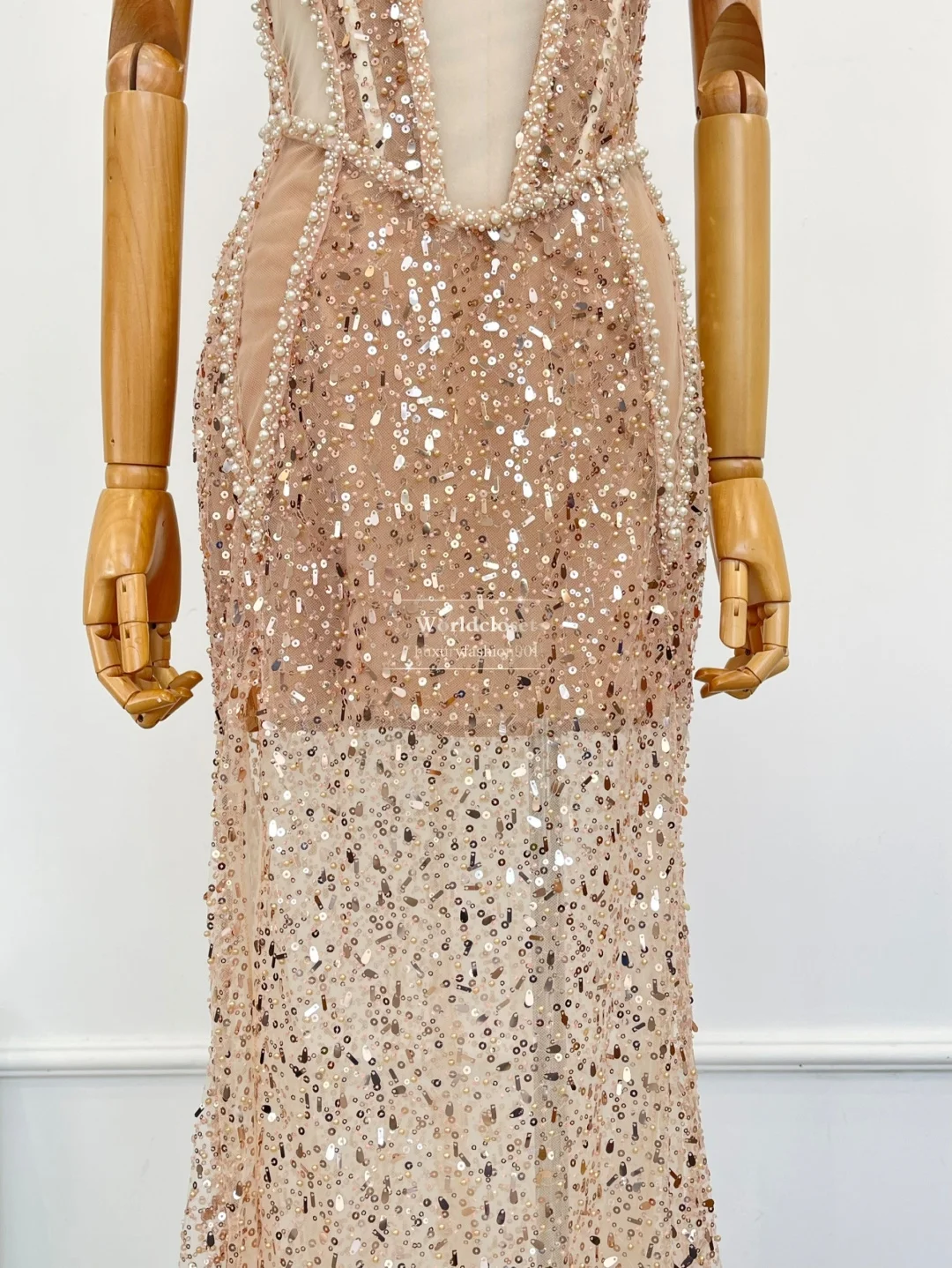 Paillettes perles sans manches dos nu poussiéreux rose Tube Maxi robes pour la fête