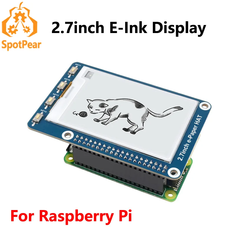 

2.7inch E-Ink display HAT 264x176 SPI Interface E-Paper for Raspberry Pi