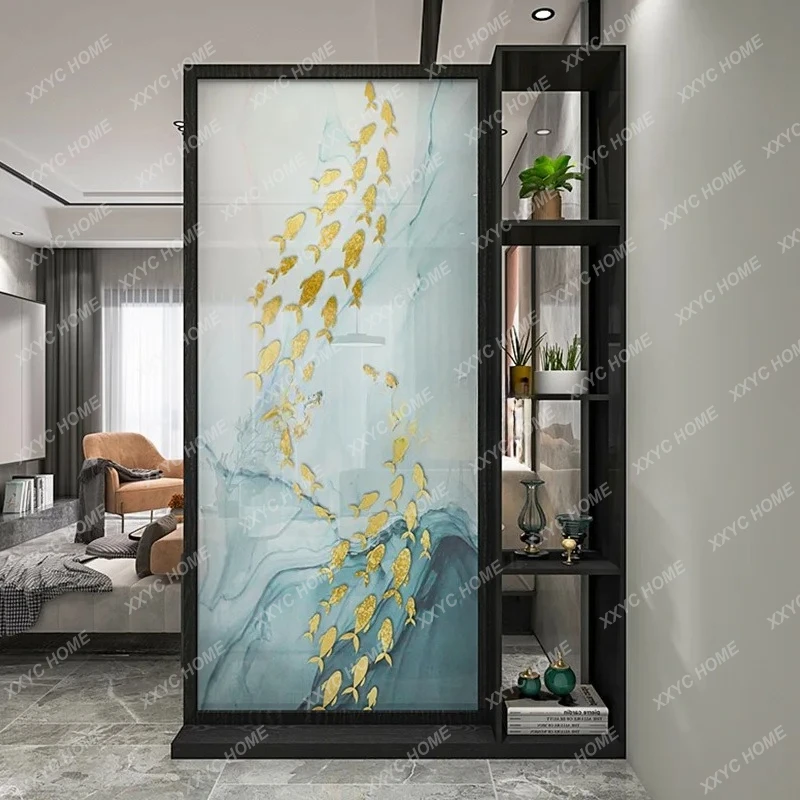 

Modern simple solid wood light luxury screen partition living room entrance household screen cabinet rack