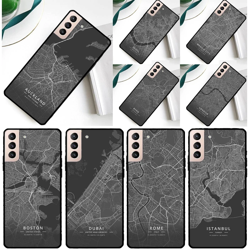 Ins Travel Country Sketch City Map Case For Samsung Galaxy S23 S22 Ultra S21 S20 FE Note 10 20 Ultra S8 S9 S10 Plus Cover