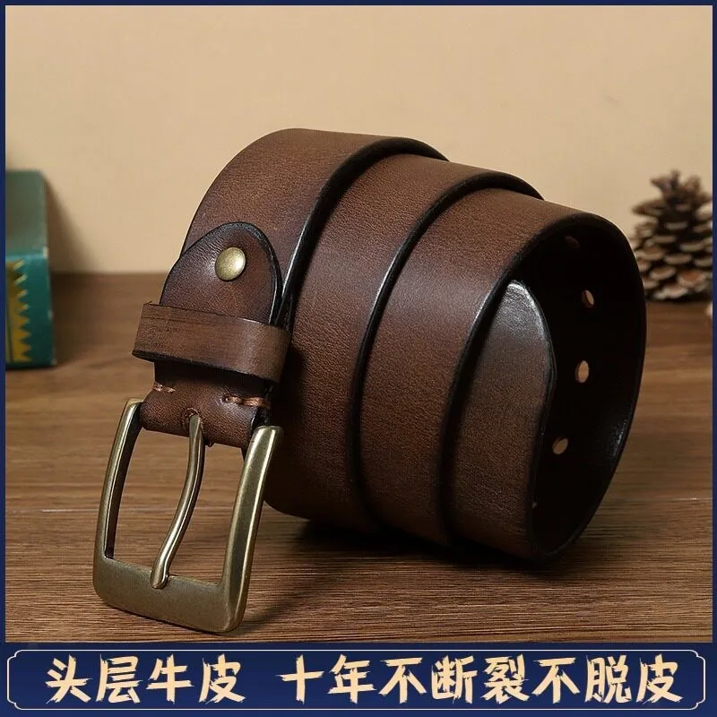 A cowskin cut handcrafted pure copper pin men's belt casual for young people