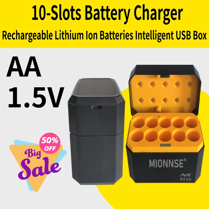 

10-Slots 1.5V AA Battery Charger Rechargeable Lithium Ion Batteries Intelligent USB Box For Remote Control Toys Tool