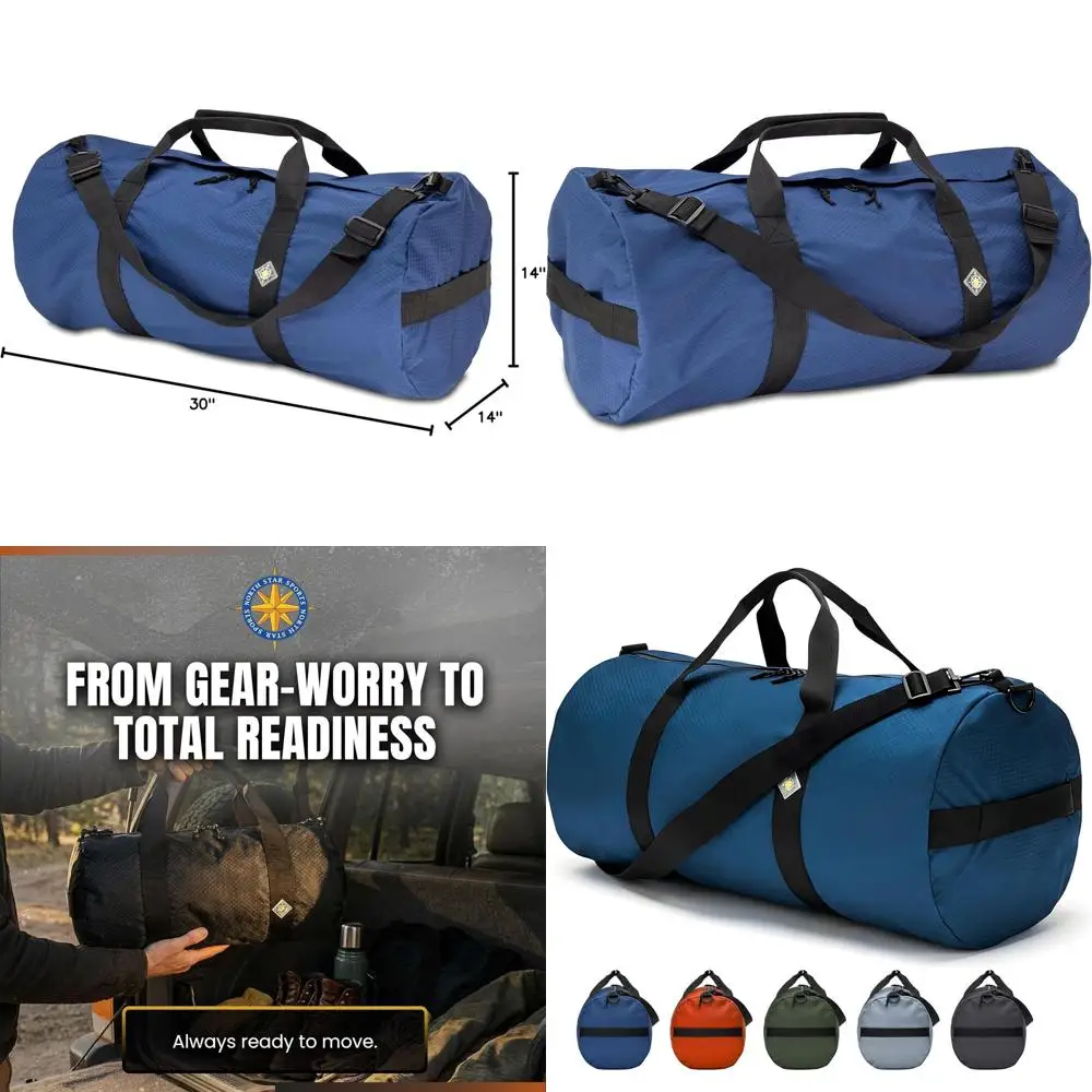 

Большая сумка-дафл из рипстопа, прочная и устойчивая к разрывам, с усиленными швами, водонепроницаемая, компактная для путешествий (14 x 30, 75 л, синяя)