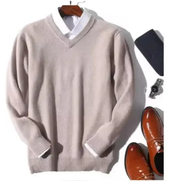 Cashmere Cotton Blend Classic V-Neck Sweater Men Pullover 2025 Autumn Winter Business Casual All-match Knitted Jumper Pull Homme
