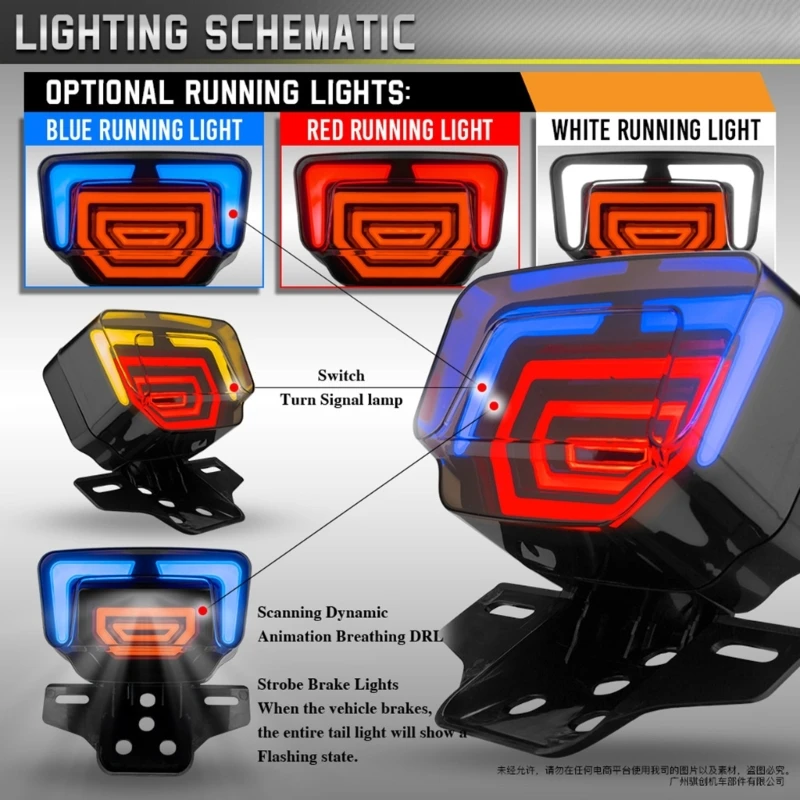 LED Tail Light Stop Turn Signal Direction  for TMX125/155 CG125 with Scanning Dynamic Animation Breathing DRL 40GF