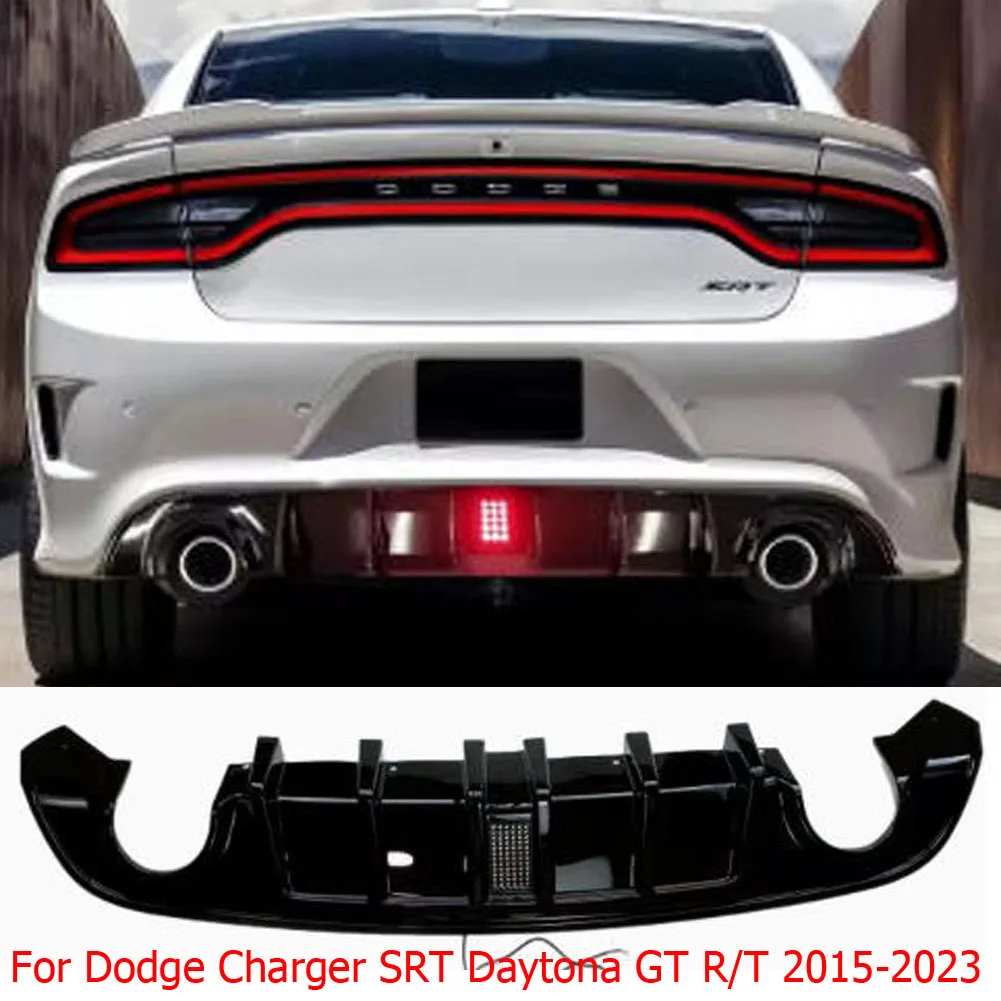 Rear Bumper Lip Diffuser Spoiler Lower Splitter For 2015-2023 Dodge Charger SRT/Scat Pack/Daytona/GT/RT Carbon Look Glossy Black