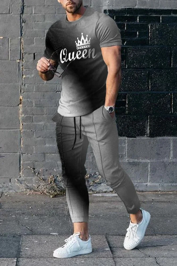 Men's Fashion T-Shirt Gradient Sport 3D Printed Men's Sets Casual Suit