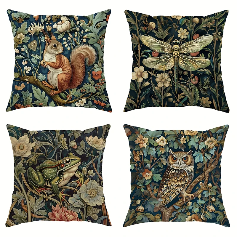 Home Decor Wild Creatures and Floral Botanical Pillow Covers Pattern Cushion Cover Suitable for Sofa Bedroom Car Pillow Cover