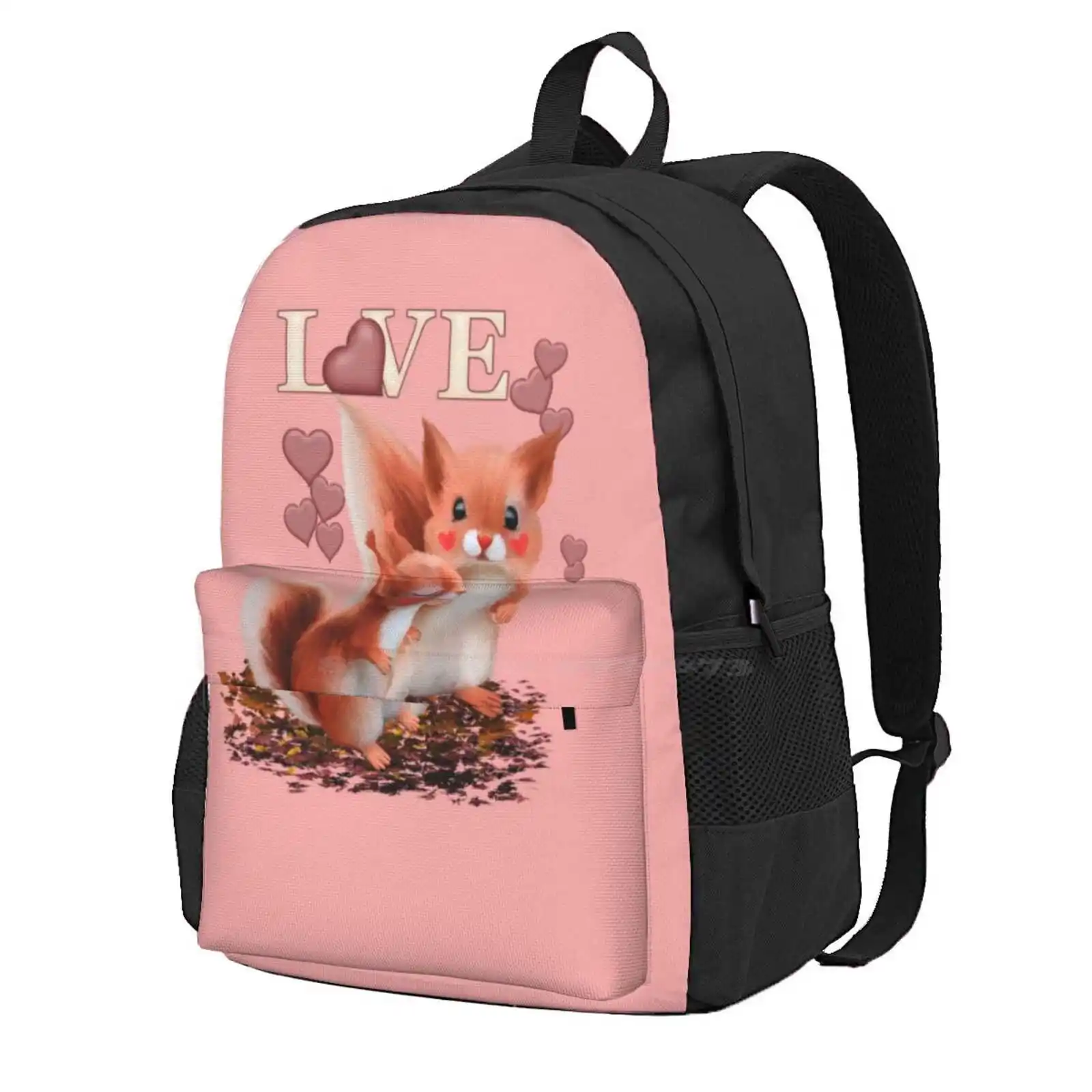 Squirrels In Love Hot Sale Schoolbag Backpack Fashion Bags Cartoon Squirrels Fantasy Art Valentines Day Birthday Wild Animals