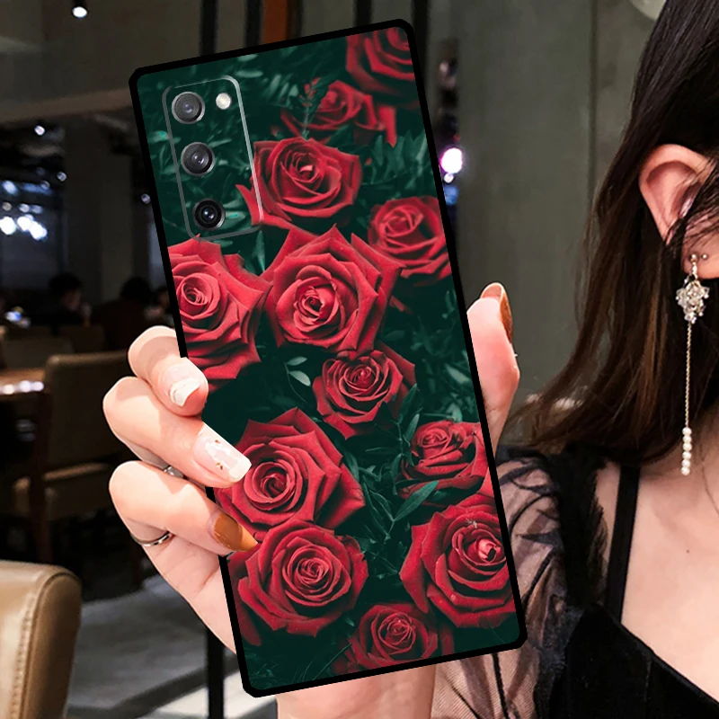 Bright Red Roses Flowers Case For Samsung Galaxy S21 S22 Ultra Note 20 S8 S9 S10 Note 10 Plus S20 FE Phone Shell