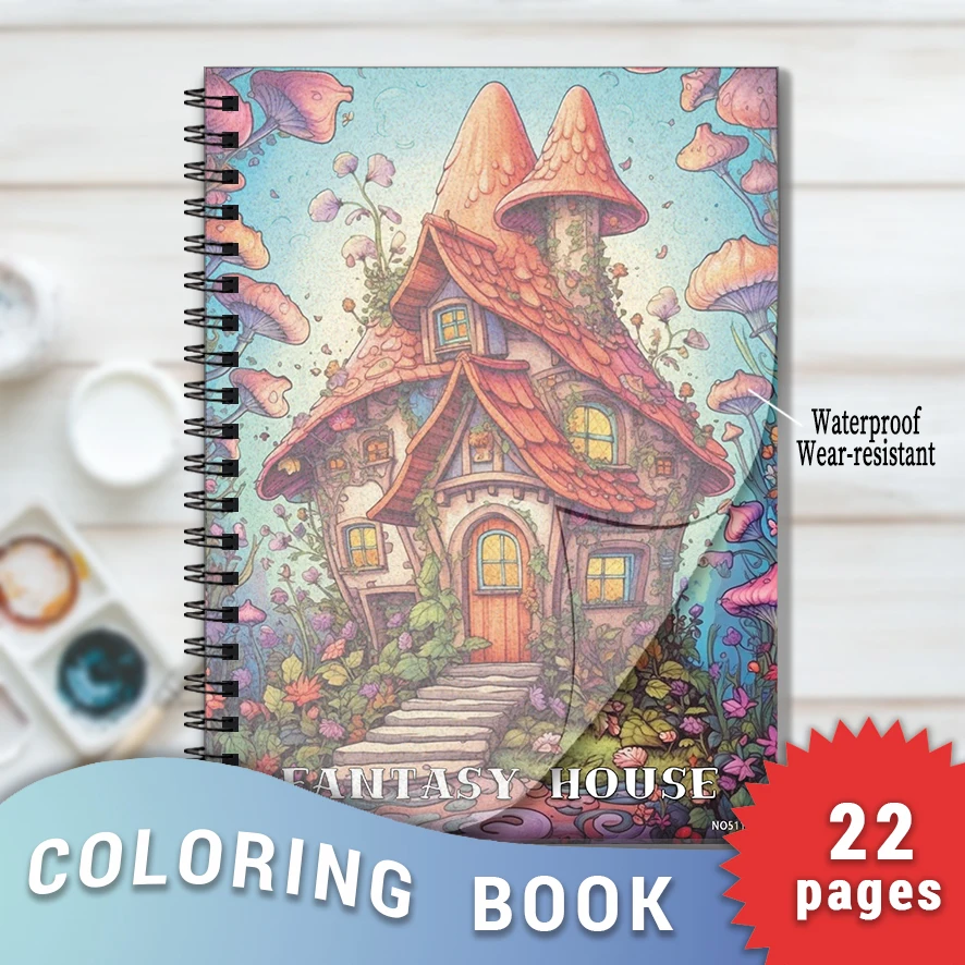 

Раскраска «Fantasy House» — 8,3 x 11,2 дюйма, 22 страницы | Отлично подходит для подарков и снятия стресса