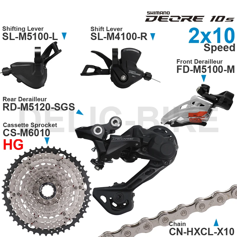 SHIMANO DEORE M4100 M5100 2x10 Speed Groupset Shifters Front/Rear Derailleur and SUGEK Cassette X10 Chain Original parts