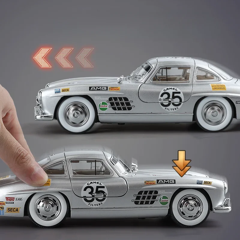 Benz 300SL Vintage Car Model 1/24 Scale Modified Collective Gull Wing Voiture Miniature Toy Vehicle Boy Birthday Gift Home Decor