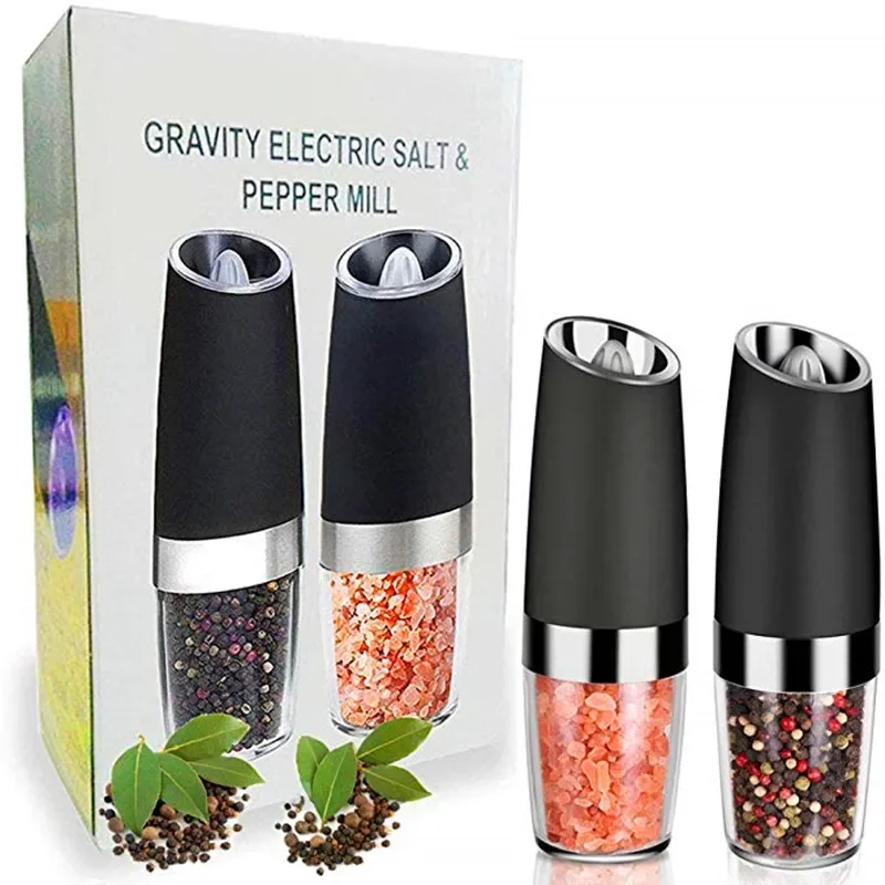 2Pcs Automatic Electric Gravity Induction Adjustable Salt and Pepper Grinder Spice Mill Food Particles Grinder Kitchen Tools