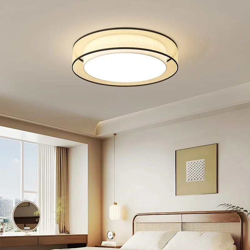 Luz de teto do quarto tecido estilo antigo e circular simples LED proteção para os olhos Luz de teto da sala